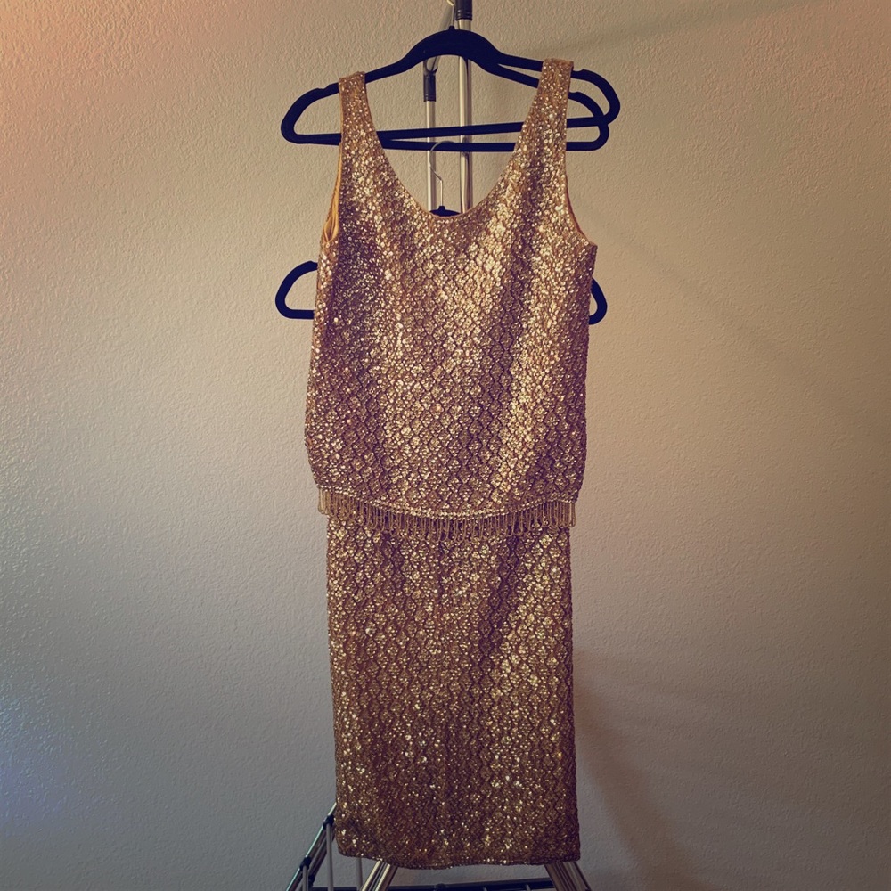 Vintage Hand Sewn Gold Sequin 2 Piece Gown. 50/60s